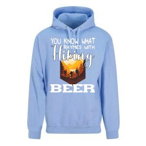 What Rhymes With Hiking Beer Fathers Day Ing And Hiking Gift Unisex Surf Hoodie