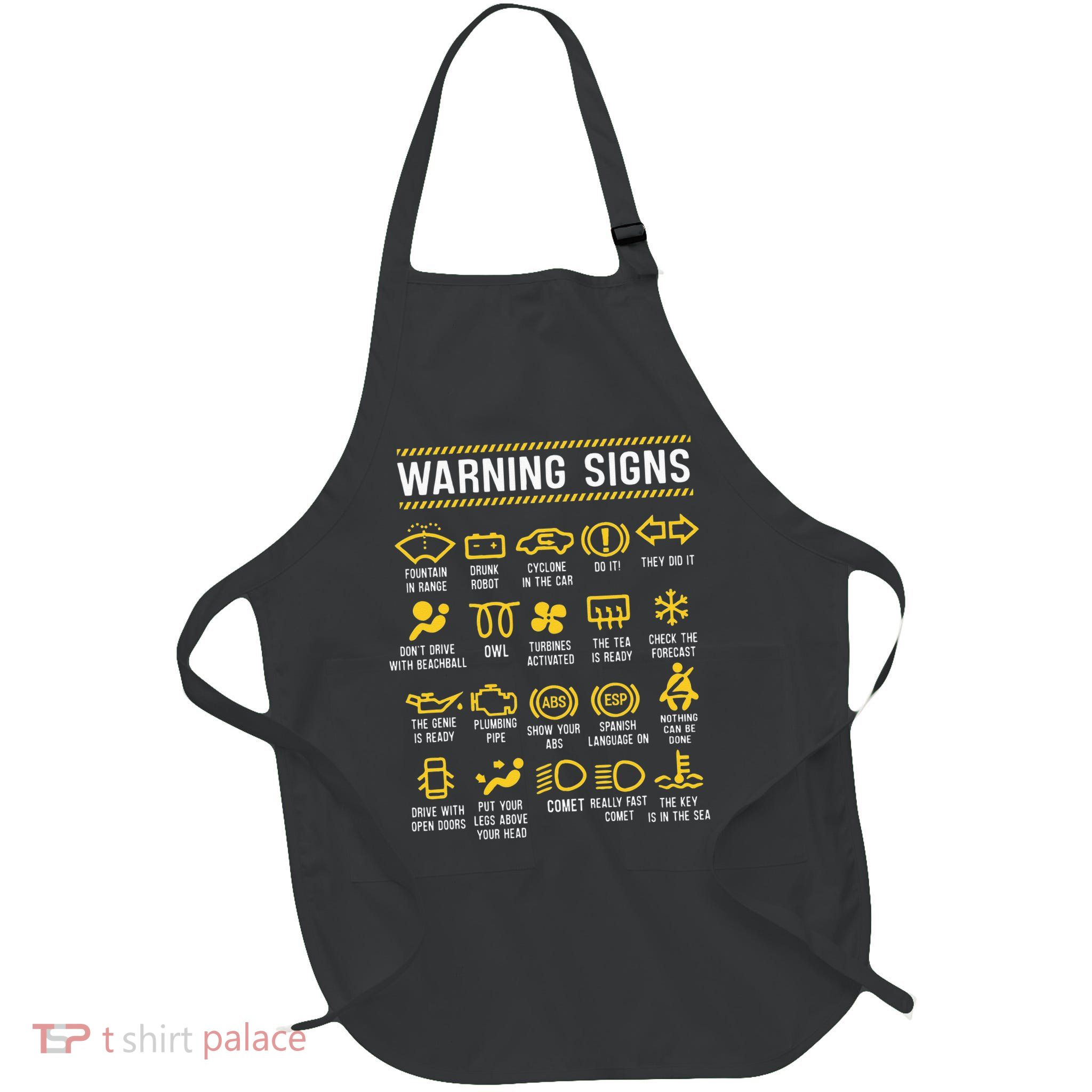 Warning Signs 101 Funny Car Mechanic Full-Length Apron With Pockets