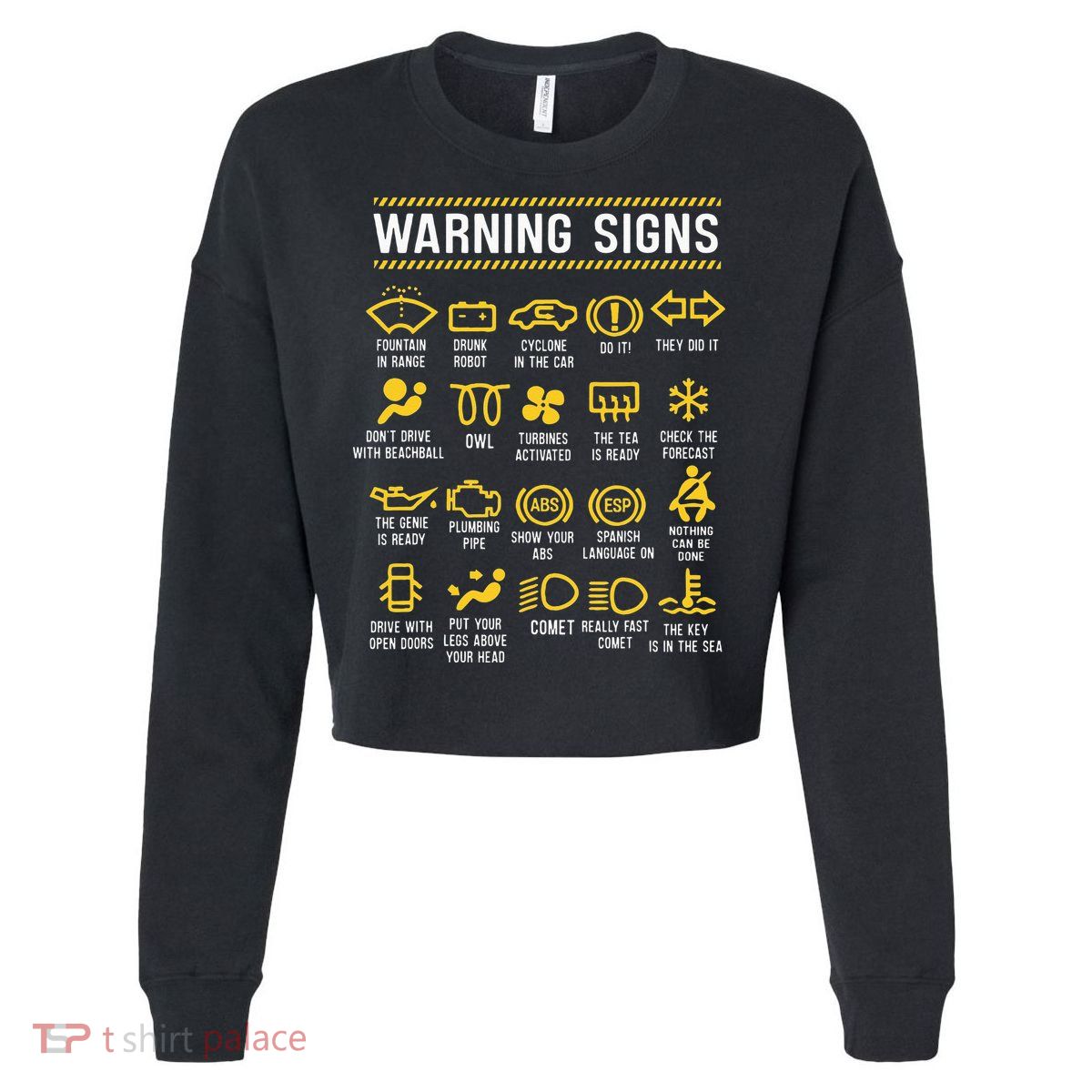 Warning Signs 101 Funny Car Mechanic Cropped Pullover Crew