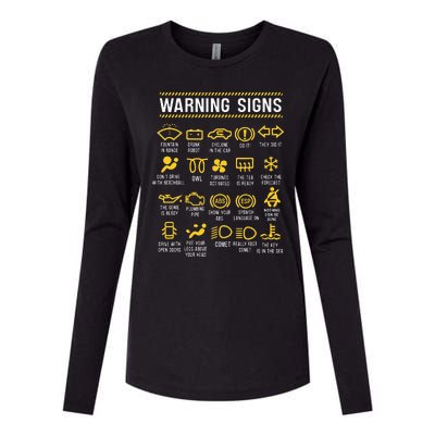 Warning Signs 101 Funny Car Mechanic Womens Cotton Relaxed Long Sleeve T-Shirt