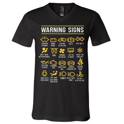 Warning Signs 101 Funny Car Mechanic V-Neck T-Shirt