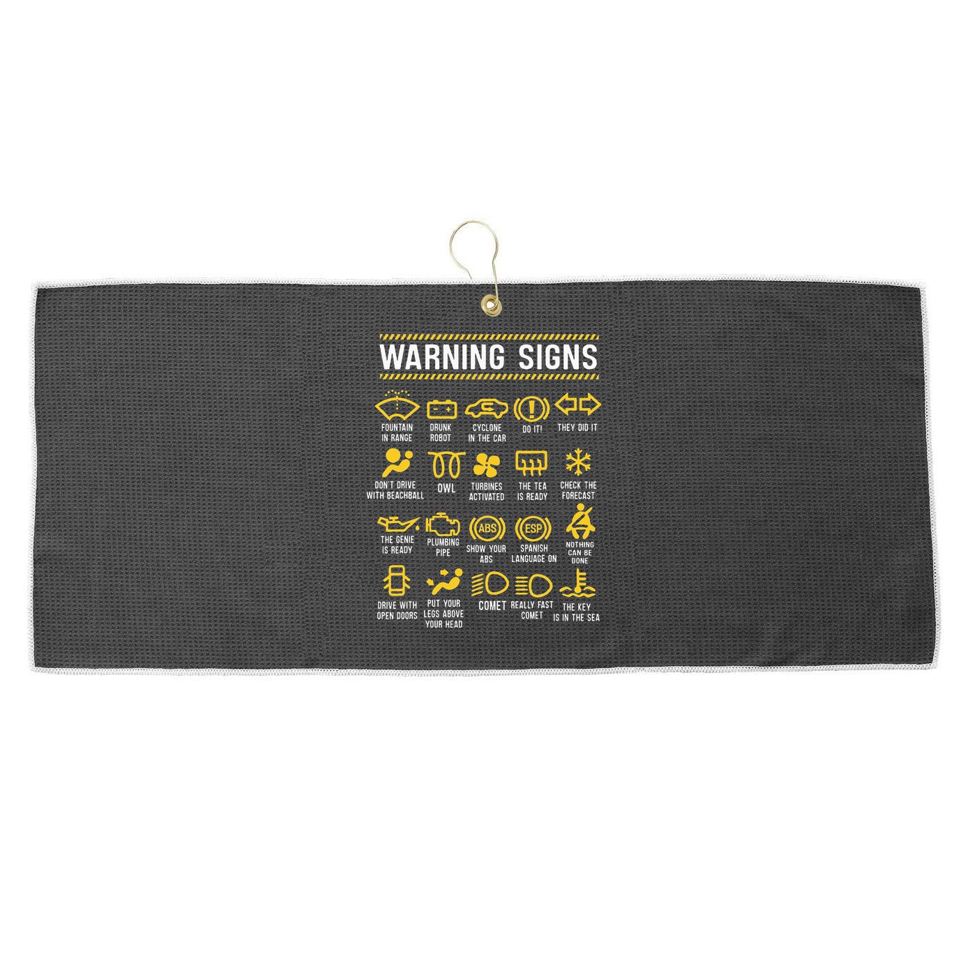 Warning Signs 101 Funny Car Mechanic Large Microfiber Waffle Golf Towel