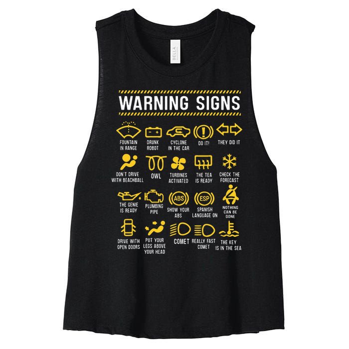 Warning Signs 101 Funny Car Mechanic Women's Racerback Cropped Tank