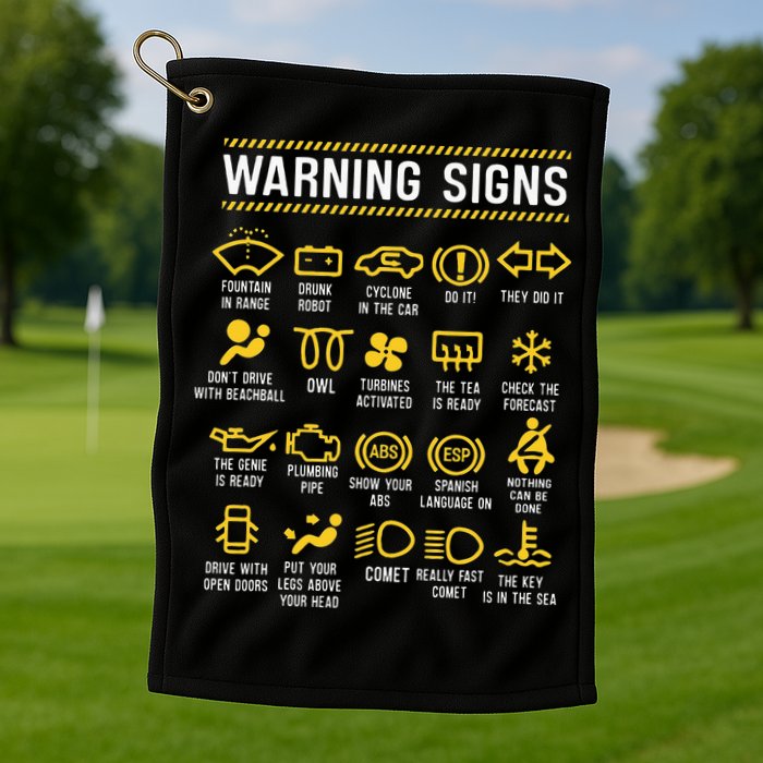 Warning Signs 101 Funny Car Mechanic Golf Towel
