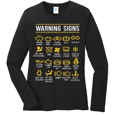 Warning Signs 101 Funny Car Mechanic Ladies Long Sleeve Shirt