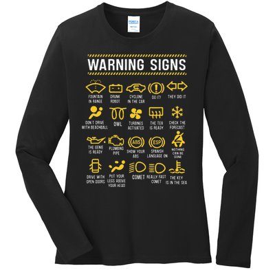 Warning Signs 101 Funny Car Mechanic Ladies Long Sleeve Shirt