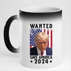 Wanted Save America 2024 Donald Trump USA Flag 11oz Black Color Changing Mug