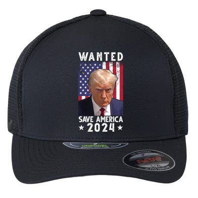 Wanted Save America 2024 Donald Trump USA Flag Flexfit Unipanel Trucker Cap