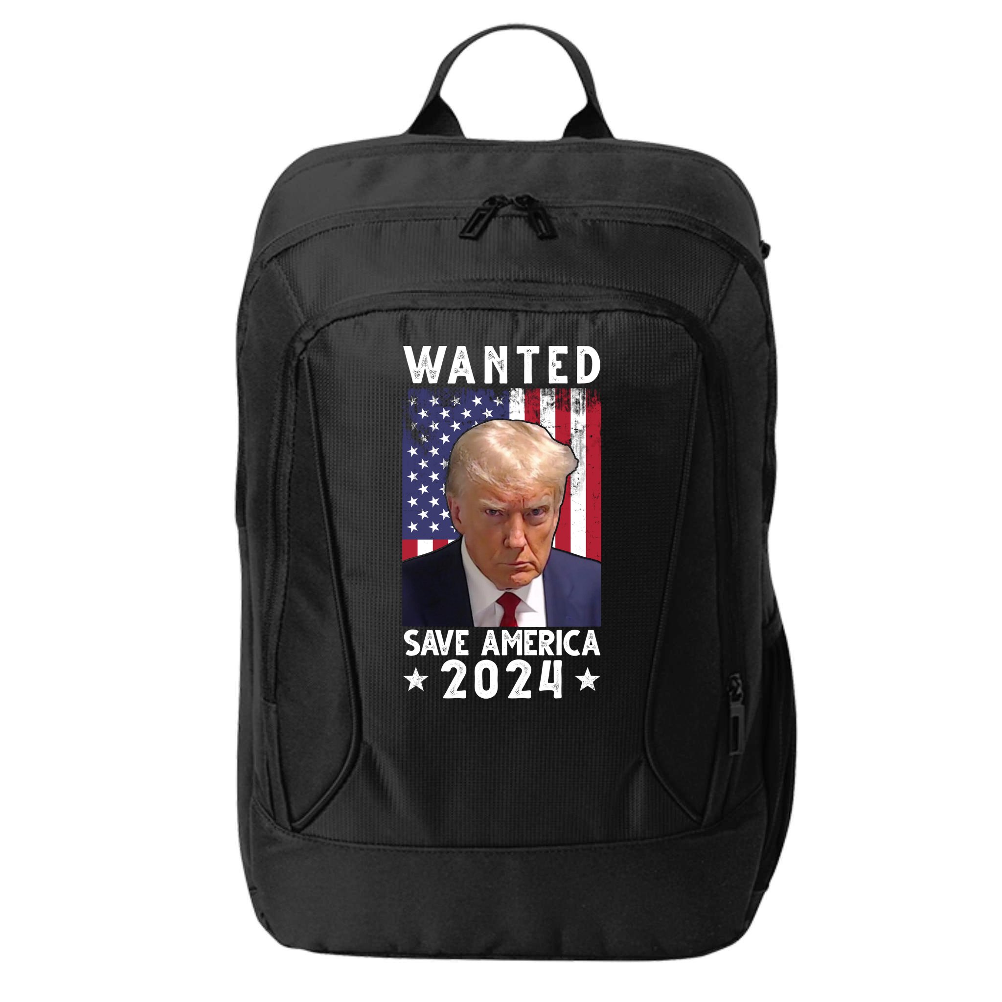 Wanted Save America 2024 Donald Trump USA Flag City Backpack