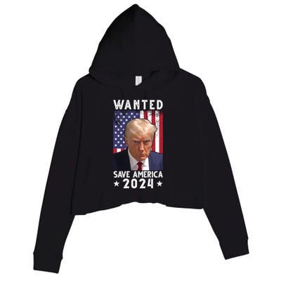 Wanted Save America 2024 Donald Trump USA Flag Crop Fleece Hoodie