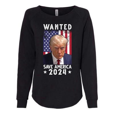 Wanted Save America 2024 Donald Trump USA Flag Womens California Wash Sweatshirt