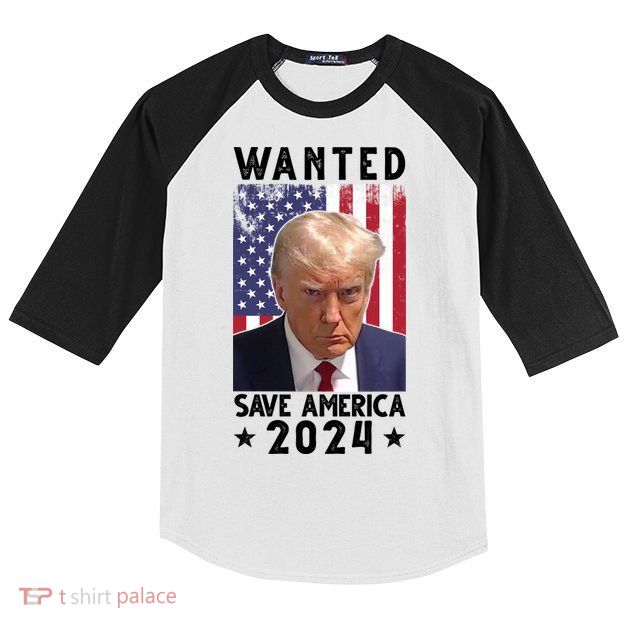Wanted Save America 2024 Donald Trump USA Flag Kids Colorblock Raglan Jersey