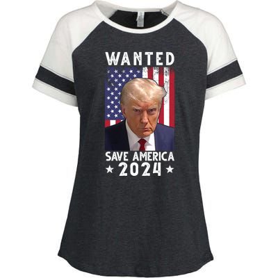 Wanted Save America 2024 Donald Trump USA Flag Enza Ladies Jersey Colorblock Tee