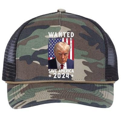 Wanted Save America 2024 Donald Trump USA Flag Retro Rope Trucker Hat Cap