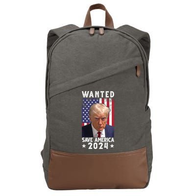 Wanted Save America 2024 Donald Trump USA Flag Cotton Canvas Backpack