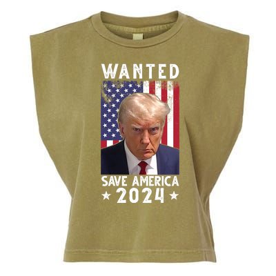 Wanted Save America 2024 Donald Trump USA Flag Garment-Dyed Women's Muscle Tee