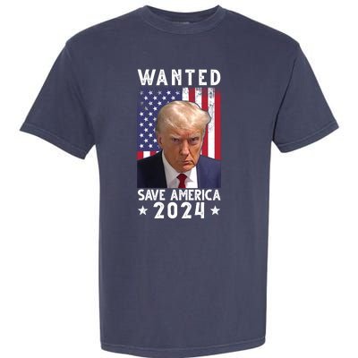 Wanted Save America 2024 Donald Trump USA Flag Garment-Dyed Heavyweight T-Shirt