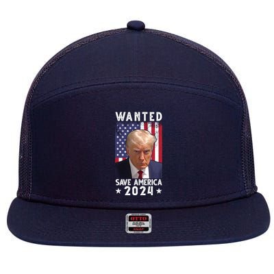 Wanted Save America 2024 Donald Trump USA Flag 7 Panel Mesh Trucker Snapback Hat