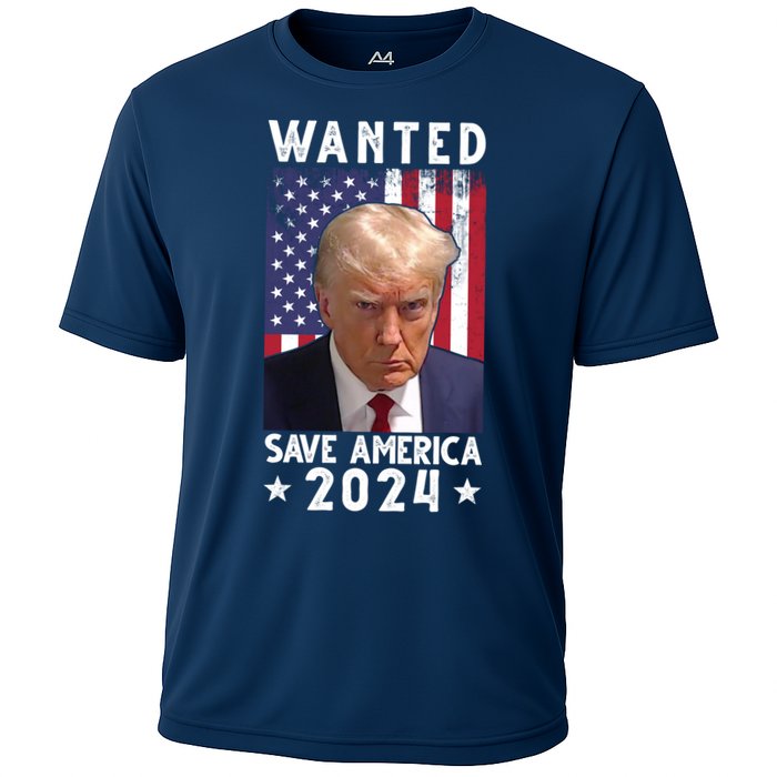 Wanted Save America 2024 Donald Trump USA Flag Cooling Performance Crew T-Shirt