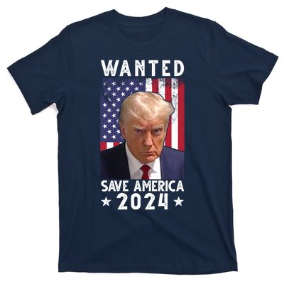 Wanted Save America 2024 Donald Trump USA Flag T-Shirt