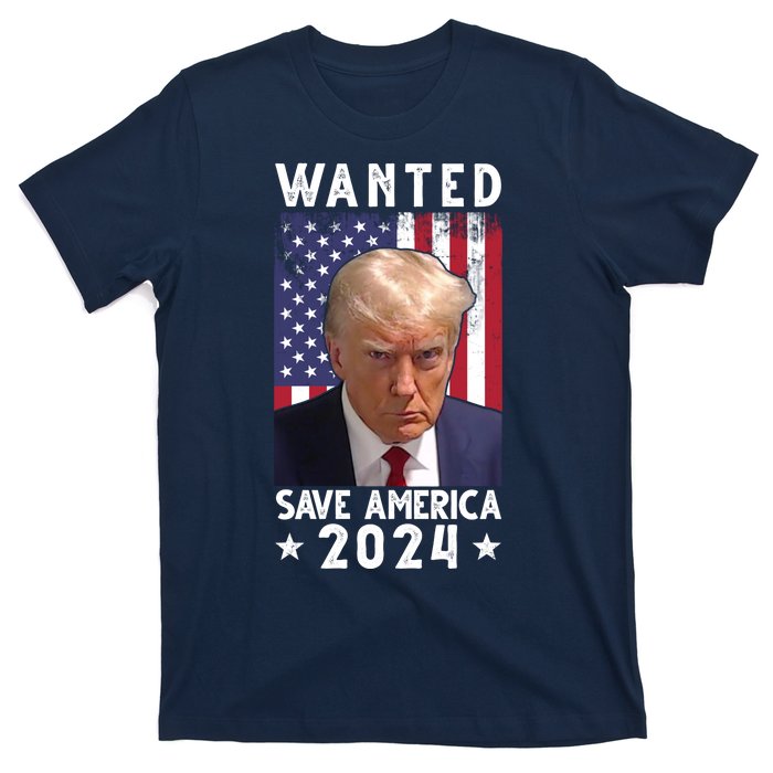 Wanted Save America 2024 Donald Trump USA Flag T-Shirt