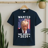 Wanted Save America 2024 Donald Trump USA Flag T-Shirt