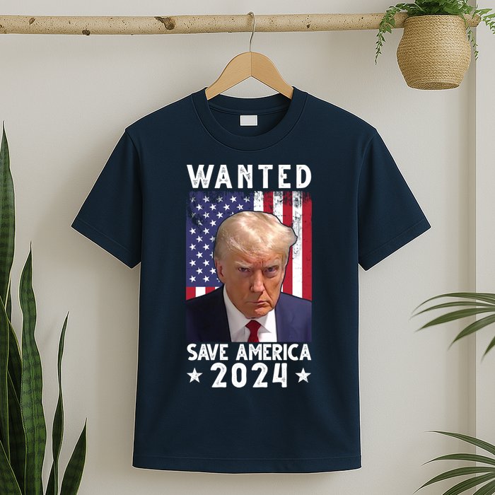 Wanted Save America 2024 Donald Trump USA Flag T-Shirt