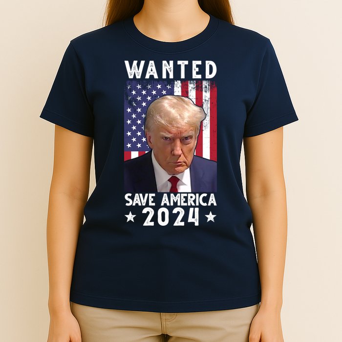 Wanted Save America 2024 Donald Trump USA Flag T-Shirt
