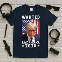 Wanted Save America 2024 Donald Trump USA Flag T-Shirt