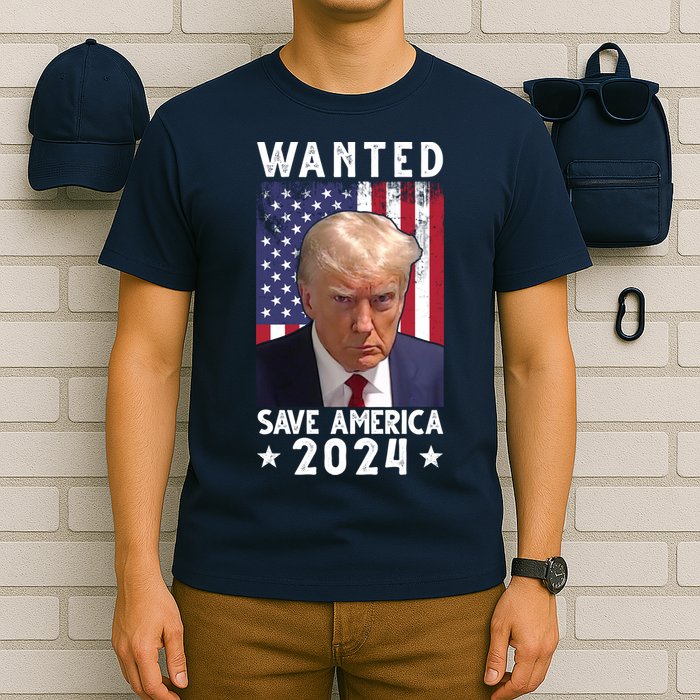 Wanted Save America 2024 Donald Trump USA Flag T-Shirt