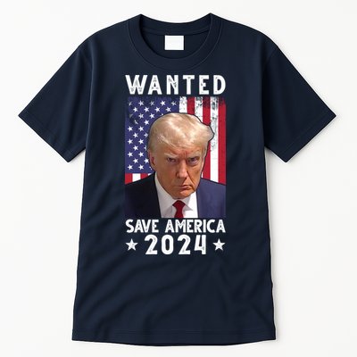 Wanted Save America 2024 Donald Trump USA Flag Tall T-Shirt