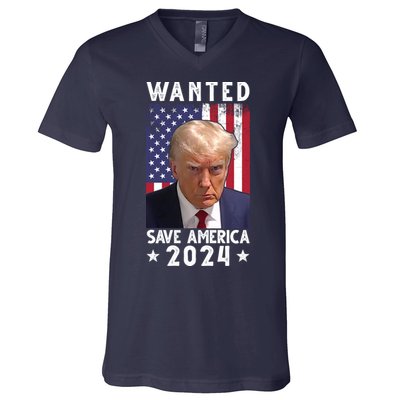 Wanted Save America 2024 Donald Trump USA Flag V-Neck T-Shirt