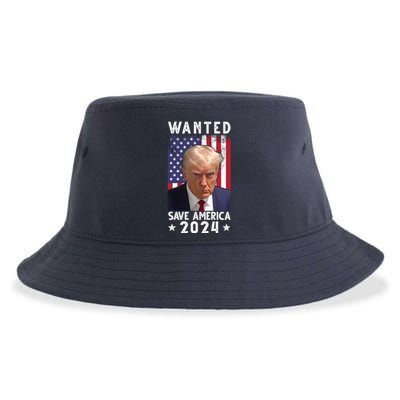 Wanted Save America 2024 Donald Trump USA Flag Sustainable Bucket Hat