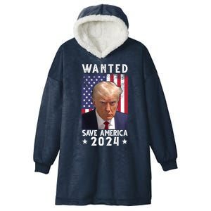 Wanted Save America 2024 Donald Trump USA Flag Hooded Wearable Blanket