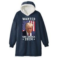 Wanted Save America 2024 Donald Trump USA Flag Hooded Wearable Blanket