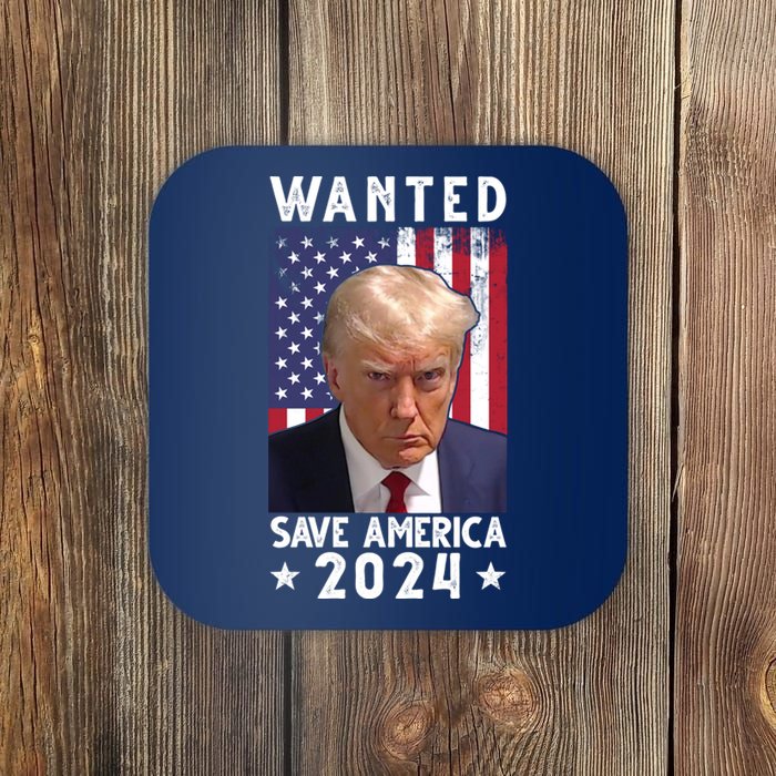 Wanted Save America 2024 Donald Trump USA Flag Coaster