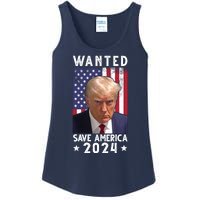 Wanted Save America 2024 Donald Trump USA Flag Ladies Essential Tank