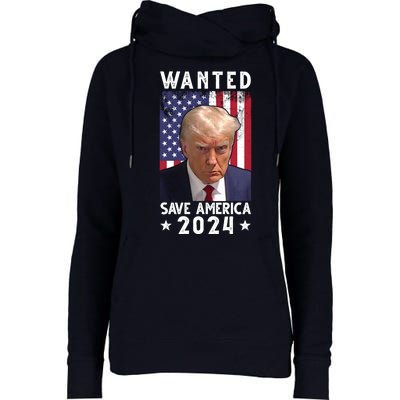 Wanted Save America 2024 Donald Trump USA Flag Womens Funnel Neck Pullover Hood