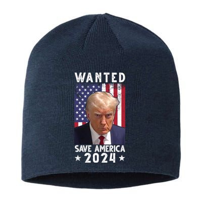 Wanted Save America 2024 Donald Trump USA Flag Sustainable Beanie