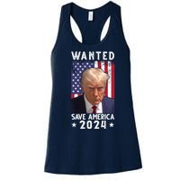 Wanted Save America 2024 Donald Trump USA Flag Women's Racerback Tank