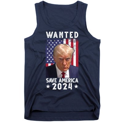 Wanted Save America 2024 Donald Trump USA Flag Tank Top