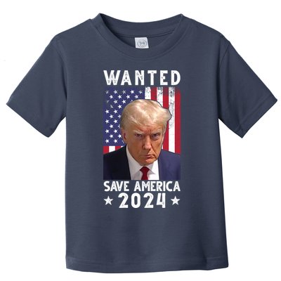 Wanted Save America 2024 Donald Trump USA Flag Toddler T-Shirt