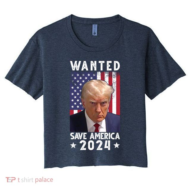 Wanted Save America 2024 Donald Trump USA Flag Crop Top