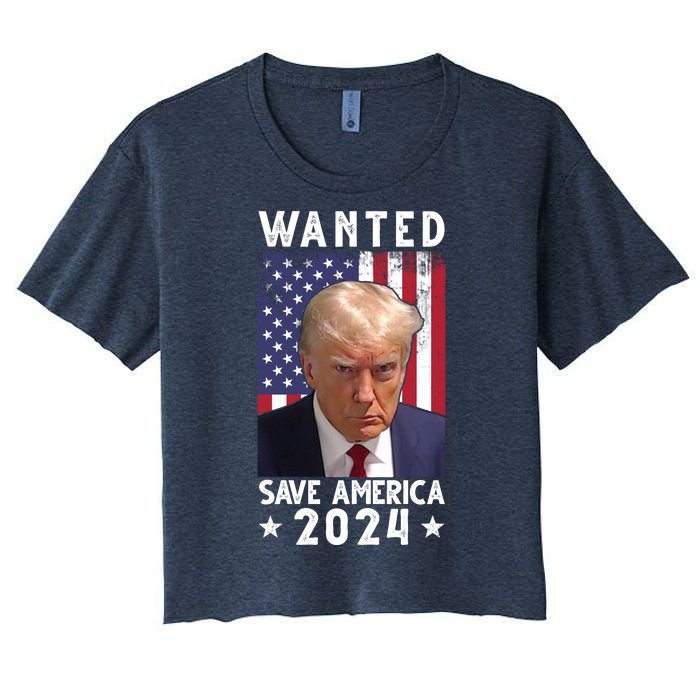 Wanted Save America 2024 Donald Trump USA Flag Women's Crop Top Tee