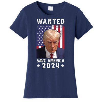 Wanted Save America 2024 Donald Trump USA Flag Women's T-Shirt