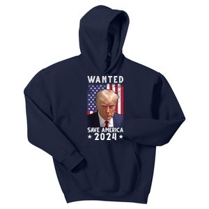 Wanted Save America 2024 Donald Trump USA Flag Kids Hoodie