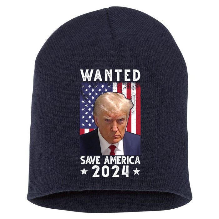 Wanted Save America 2024 Donald Trump USA Flag Short Acrylic Beanie