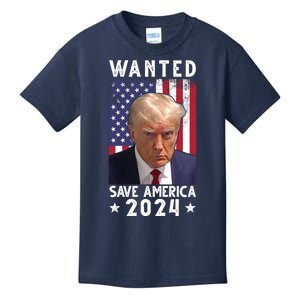 Wanted Save America 2024 Donald Trump USA Flag Kids T-Shirt