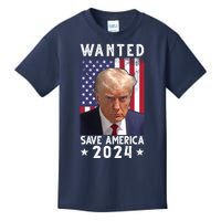 Wanted Save America 2024 Donald Trump USA Flag Kids T-Shirt