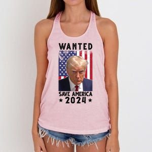 Wanted Save America 2024 Donald Trump USA Flag Women's Knotted Racerback Tank